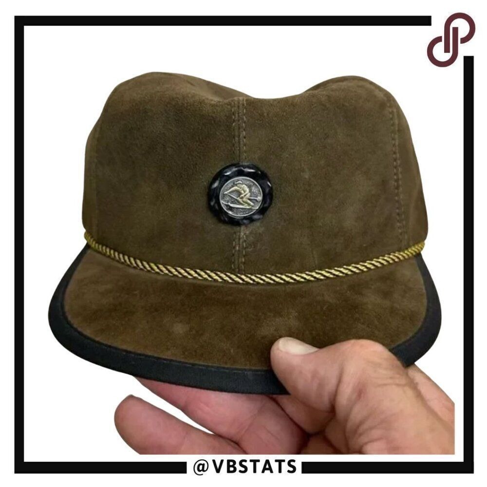 Mens‎ Suede Ski Emblem Cap Brown Genuine Pigskin Lined Outdoor Hat